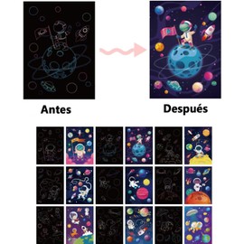Scratch Art, Manualidades para Niños, Kit de Papel de Rascar Arcoíris para Arte Niños,27 Piezas,Gran Actividad Familiar, Aulas y Bricolaje, libretas para Niñas Eegalo de Actividades (Astronauta)