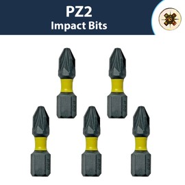 Pipestation PZ2 Impact Driver Bits 25mm 5 Pack - Pozidriv Impact Screwdriver Bits - Impact Driver Bit Set - Heavy-Duty PZ2 Bits for Drill Performance - Dewalt Milwaukee Makita Bosch Compatible