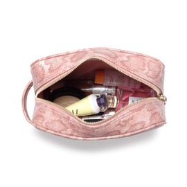 Daisy Rose Cosmetic Toiletry Bag | PU Vegan Leather Travel Bag - Pink Snake