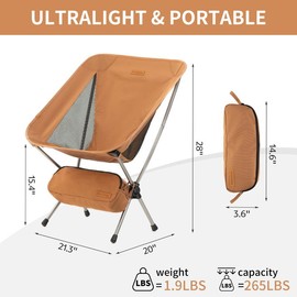 Naturehike YL08/09 Ultralight Camping Chair – 2.12 LBS Lightweight, Portable & Foldable with Anti-Sinking Feet – Ideal for Camping, Hiking & Travel outdoor - Color: Desert Yellow, Size: YL09