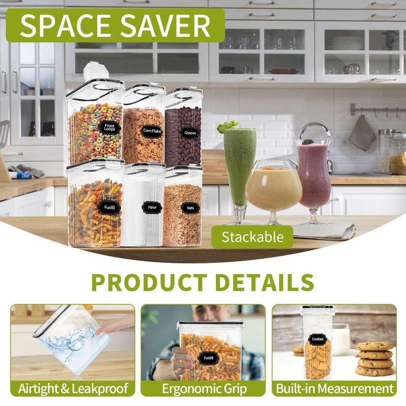 Skroam 4PCS Cereal Containers Storage [4L/135.2 oz], Airtight Food Storage