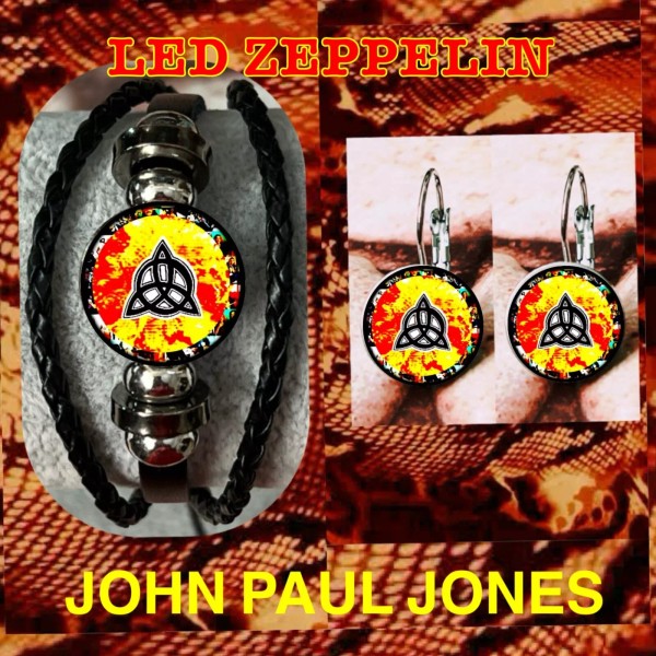 LED ZEPPELIN JOHN PAUL LOGO SET OF TWO EARINGS LEATHER