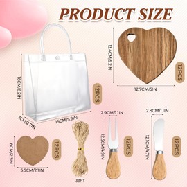 12 Set Heart Shaped Charcuterie Board Wood Mini Charcuterie Board With Cheese Knives Fork Set Bridal Shower Favors for Guest Bridal Baby Shower Prize Wedding Birthday (Wood color 12Sets)