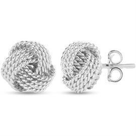 Sterling Silver Jewelry Diamond Cut Wire Love Knot Stud Earring for Women 925 Sterling Silver Love Knot Stud Earrings