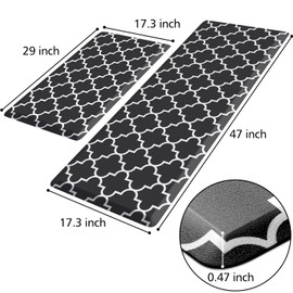 KMAT Kitchen Mat [2 PCS] 0.47inch Cushioned Anti-Fatigue Kitchen Rug, Waterproof Non-Skid Kitchen Mats and Rugs Heavy Duty PVC Ergonomic Comfort Standing Mat for Kitchen, Floor Home, Sink, Black