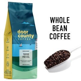 Door County Coffee Toffee Pretzel Flavored Coffee Whole Bean | 10 oz Bag | Medium Roast | 100% Specialty Arabica Coffee | Flavored Gourmet Coffee | Toffee Pretzel