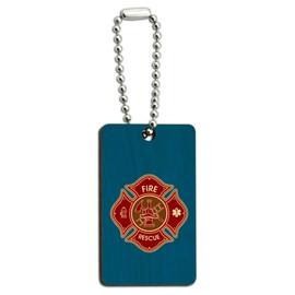 GRAPHICS & MORE Firefighter Fire Rescue Maltese Cross Wood Wooden Rectangle Keychain Key Ring