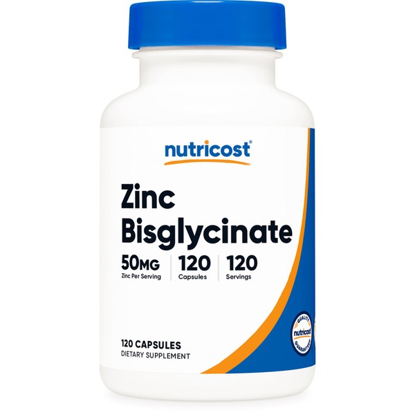 Nutricost Zinc Bisglycinate (50mg) 120 Vegan Capsules - GMO-Free, Gluten-Free