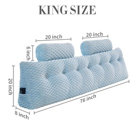 Wedge Headboard Pillow - Bed Wedge Pillow for Headboard Triangular Headboard Pillow with Neck Roll Pillow-Large Bolster Pillow for Sitting in Bed Backrest Positioning Support (Blue,76x8x20 Inches)
