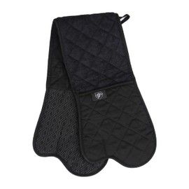 Homefolk Double-Sided Oven Gloves, Black, Non-Slip Silicon Grip Double Oven Glove, Heat Resistant, Professional, Modern Cooking Oven Mitt & Potholder for Grilling, Cooking, Baking, Barbecue, 1 pair