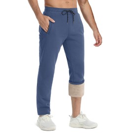 TACVASEN Mens Sherpa Lined Sweatpants Winter Thick Warm Up Pants Drawstring Elastic Waist Athletic Fleece Lined Pants with Pockets Blue