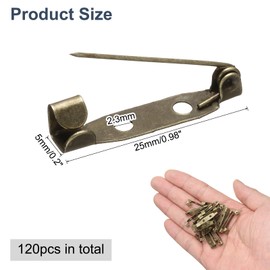 sourcing map 120 Pcs Safety Bar Pin 25mm Bronze Brooch Clasp Pins Backing Locking Pin Badge Backs with Hole for DIY Crafts Name Tags Badges Corsage Making Jewelry Making