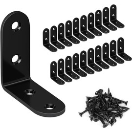 LGSFTBFS 20PCS L Bracket Corner Bracket, L Brackets for Shelves, Black Small Right Angle Bracket, Metal Corner Brace for Wood Furniture Cabinet Chair with 80PCS Screws (1.57x1.57 in)