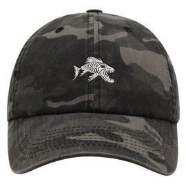 JPAK Fish Skeleton Premium Dad Hat Embroidered Baseball Cap Fish Bone Black Camo