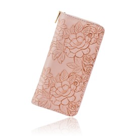 WisePoint Women's Purse, PU Leather Purses for Women, Long Women's Purses with Flower, Fashion Women's Purse for Travel, Dating, Shopping, Party, pink, Minimalist