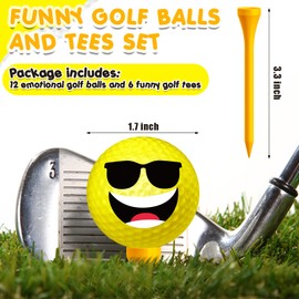 MiniInflat 18 Pcs Funny Golf Balls Set with 12 Novelty Face Golf Balls and 6 Golf Tees Novelty Golfer Birthday Retirement Gifts for Men Women Coworkers Employee Golfers Golf Lovers