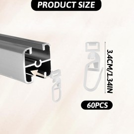 BOHUIZ Pack of 60 curtain hooks for rails, 34 mm curtain hooks, curtain hooks for hanging curtains gliders for curtain rails, curtain rails