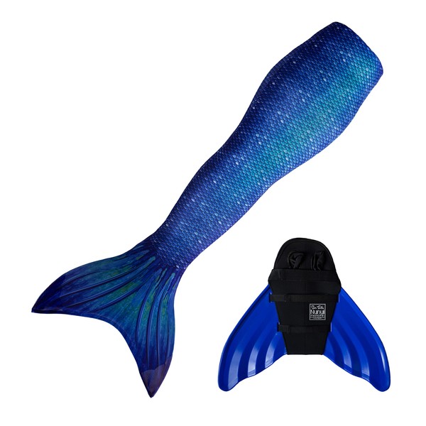 Mermaid Costume and Monofin (Ocean Deep with Blue Monofin, XL