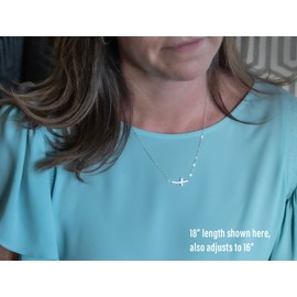 EFYTAL Small Sideways Cross Necklace for Women and Girls, Confirmation Gifts for Teenage Girl, First Communion, Confirmation, Baptism, Sterling Silver CZ Cross, Tiny Pendant Jewelry, Religious Gift for Catholic Birthday