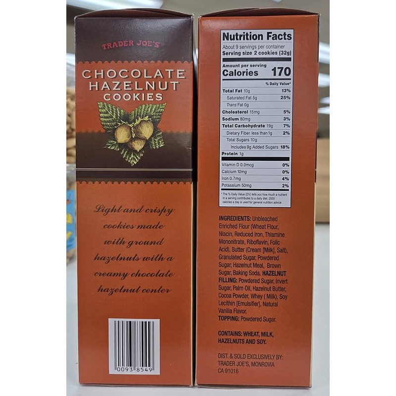 Trader Joe Chocolate Hazelnut Cookies 10oz 284g (Two Boxes)