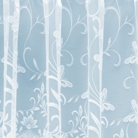 NetCurtainsUK Butterfly Jardiniere Arched Floral Pattern Net Curtains In White - Sold in Set Sizes (254cm (100'') Wide x 102cm (40'') Drop) (BUTTERFLYJARD01)