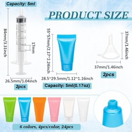 BENECREAT 24 Pcs 5ml Squeeze Tubes, 6 Color Plastic Empty Lotion Tubes, Refillable Soft Bottles, Makeup Sample Bottles, Travel Size Containers for Body Lotion Facial Cleanser Dispensing