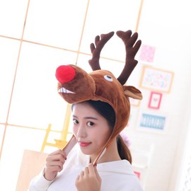 JIAHG Cartoon Plush Animal Hat Soft Reindeer/Giraffe/Koala/Dinosaur/Snake Christmas Tree Hood Adult Kids Novelty Animal Hats Funny Costume Cap for Parties, Cosplay & Photo Props (Reindeer)