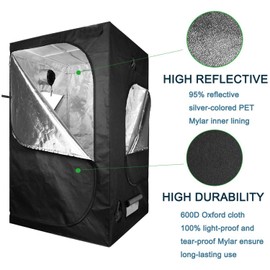 SunStream 32"x32"x64" Hydroponic Grow Tent for Indoor Plant, 3X3 FT with High Reflective Mylar, Observation Window and Floor Tray