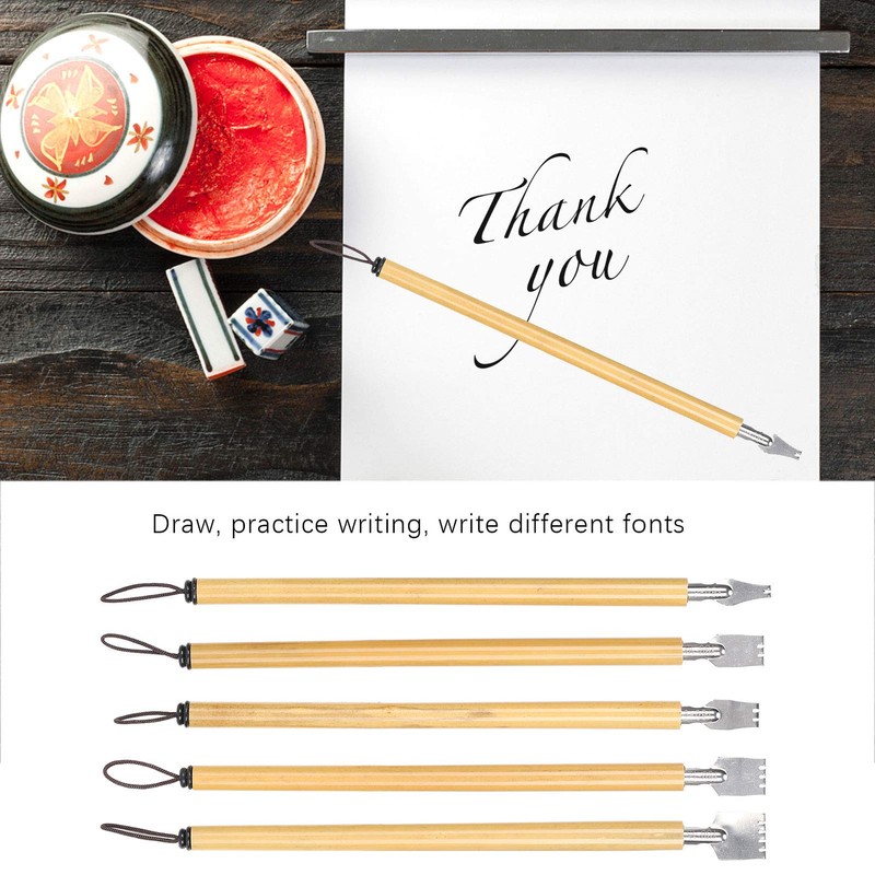 Fockety Calligraphy Pen, Natural Bamboo Material, 5 Pieces, School Supplies,