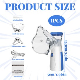 Portable Nebulizer Machine for Adults & Kids - Adjustable Silent Nebuliser with 2 Masks (1 Big + 1 Small) & Mouthpiece - Home & Travel Steam Inhaler (Blue)