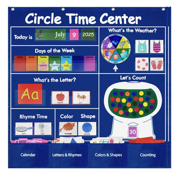 Klyrith Circle Time Learning Center Classroom Pocket Chart Set, Educational
