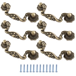 Murtenze 6PCS Antique Bronze Drop Drawer Pulls, Vintage Drop Bail Pulls Handles 3 Inch Hole Centers Bail Handle Drop Pulls for Dresser Cupboard Cabinet Woodeboxes(Total Length 3.97 Inches)