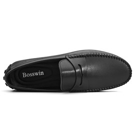 Bosswin Men's Moccasin Loafer Cowhide Premium Genuine Leather Shoes Casual Slip on Shoes Breathable Driving Shoes 6 Black