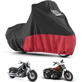 KEMIMOTO 420D Motorcycle Cover Compatible with Touring Models Road King Street Glide Road Glide Cover Waterproof Impermeable Outdoor All Weather Protect from Dust Sunlight Rain Black&Red