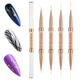 4 PCS Nail Design Brushes, Double-Ended Nail Art Brushes Kit 7/11/15/20mm Nail Paint Brush Thin Nail Art Liner Brush for Nails Gel Polish, Precise Details, Fine Drawing Design for Salon & DIY Use