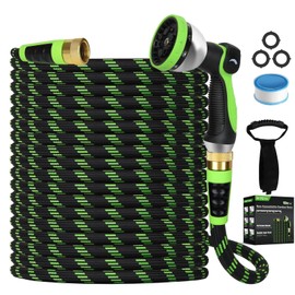Garden Hose Non-Expanding 100ft, Flexible Water Hose with 10 Function Spray Nozzle, Lightweight, Kink Free,Leak Proof Water Hose for Outdoor,Yard, Lawn, Car Wash, Pet,RV (100FT)
