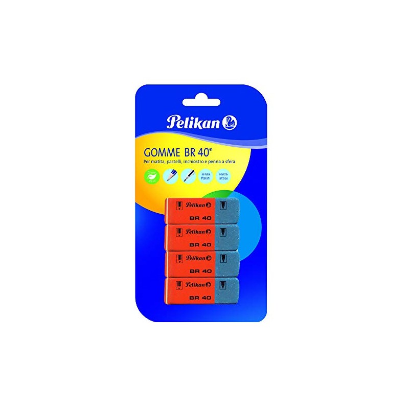 Pelikan Set of 4 Erasers BR40 for Pencil, Pastel Pens,