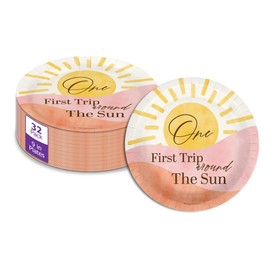 First Trip Around the Sun 1st Birthday Large 9" Paper Plates in Bulk 32 Piece