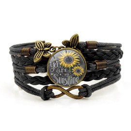 Gmamasim Home Sunflower Gifts Sunflower Leather Bracelet for Women Teen You are My Sunshine Boho Bracelets for Wife Daughter Mom Birthday Friendship Bracelets Gifts for Her (A-Black)