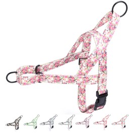 haoyueer No Pull Dog Harness for Small Medium Large Pets - Floral Pattern Nylon Safety Harness Training Harness (Peony, S)