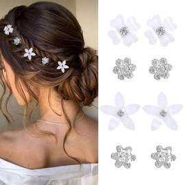 Mezrkuwr 20 Stück weiße kleine Blumen-Haarspangen, Blumen Haar Accessoires, Mini-süße Strass-Metall-Haarnadeln für Frauen, Haarspangen für Hochzeit, Haarschmuck, 4 Blumenmuster