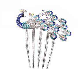 Wedding Bridal Headpiece Rhinestone Hair Comb Women Peacock Hair Clip Side Comb (Style 1, One Size)