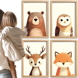 PACKLIST® Baby Room Decor - Forest and Nature Animal Kids Posters: Bear, Owl, Deer, and Fox - 8x12 inch (21x30 cm) 250 GSM Unframed Prints for Boys and Girls