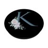 Letter K Teal Blue Floral Initial Monogram on Black
