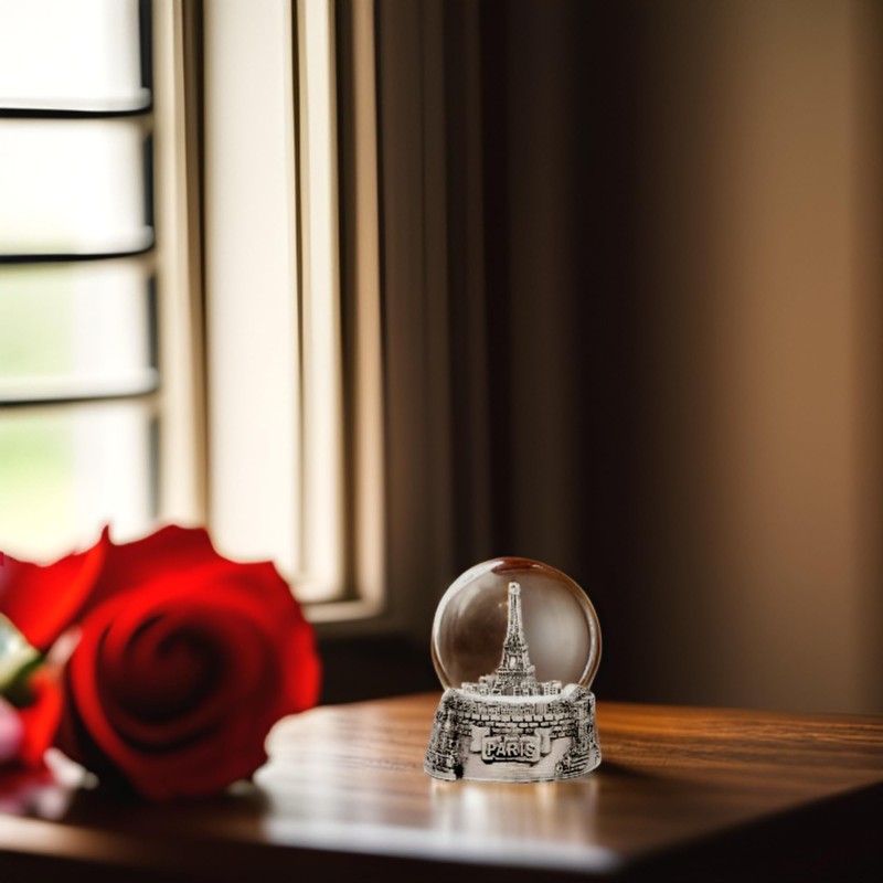 Mini Silver Paris Eiffel Tower Snow Globe, (2.5 Inches Tall)
