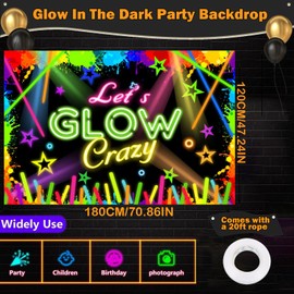 Qpout Glow in the Dark Party Backdrop, Neon Glow Party Birthday Backdrop Perfect for Dark Neon Party Supplies Decorations 5.90 ft x 3.93 ft