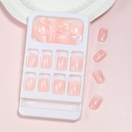 Ballerina Flower Press on Nails Glossy Gradient Glue on Nails Short Square Acrylic Nails Reusable False Nails for Women Girls