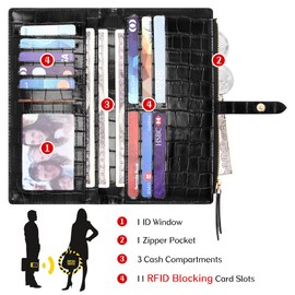 Badiya Ultra Slim Wallet Credit Card Holder Thin Bifold Clutch Wallets with Zipper Pocket for Women, Black-2, one size, Classic