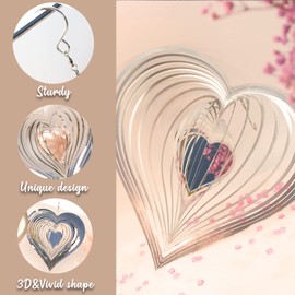 YEJAHY Love Heart Wind Chime - Stainless Steel Decorative Wind Chime - 3D Crafts Ornaments - for Outdoor Hanging Outdoor Indoor Living Room Window Corridor Yard Decoration Mobile Wind Catcher (15 cm /