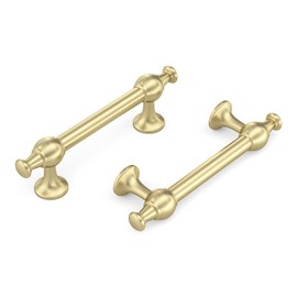 Rergy 10 Pack Gold Cabinet Pulls, 3 Inch Hole Center Brushed Brass Handles, Dresser Drawer Pulls, Delicate Brushed Finish, Zinc Alloy Kitchen Hardware